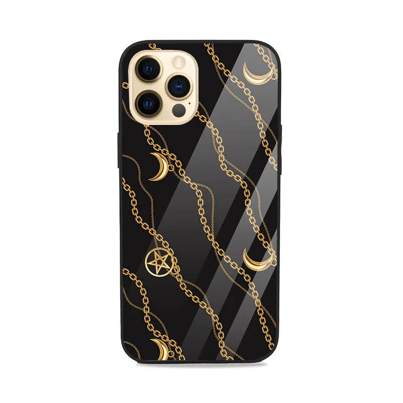 Luxury Black & Gold Moon Chain iPhone Case – Slim Shockproof Designer Cover