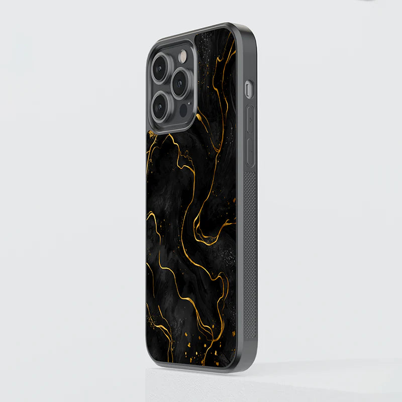 Luxury Black & Gold Marble iPhone Case – Slim Shockproof Protective Cover