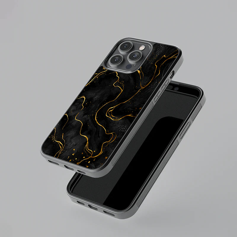 Luxury Black & Gold Marble iPhone Case – Slim Shockproof Protective Cover