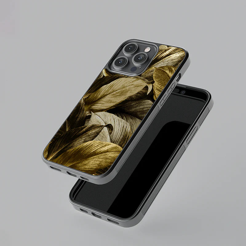 Luxury Gold Botanical Leaves iPhone Case – Slim Shockproof Designer Cover