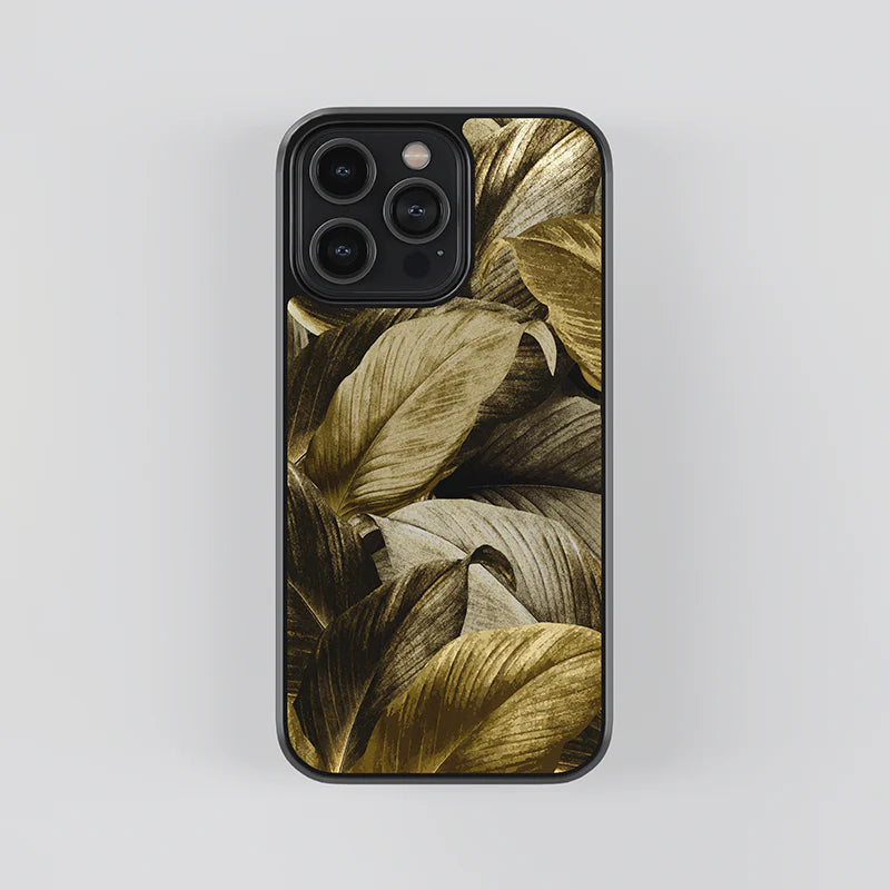 Luxury Gold Botanical Leaves iPhone Case – Slim Shockproof Designer Cover