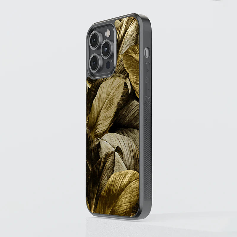 Luxury Gold Botanical Leaves iPhone Case – Slim Shockproof Designer Cover