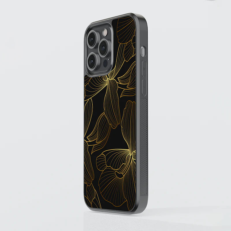 Luxury Black & Gold Line Art Floral iPhone Case – Slim Shockproof Designer Cover