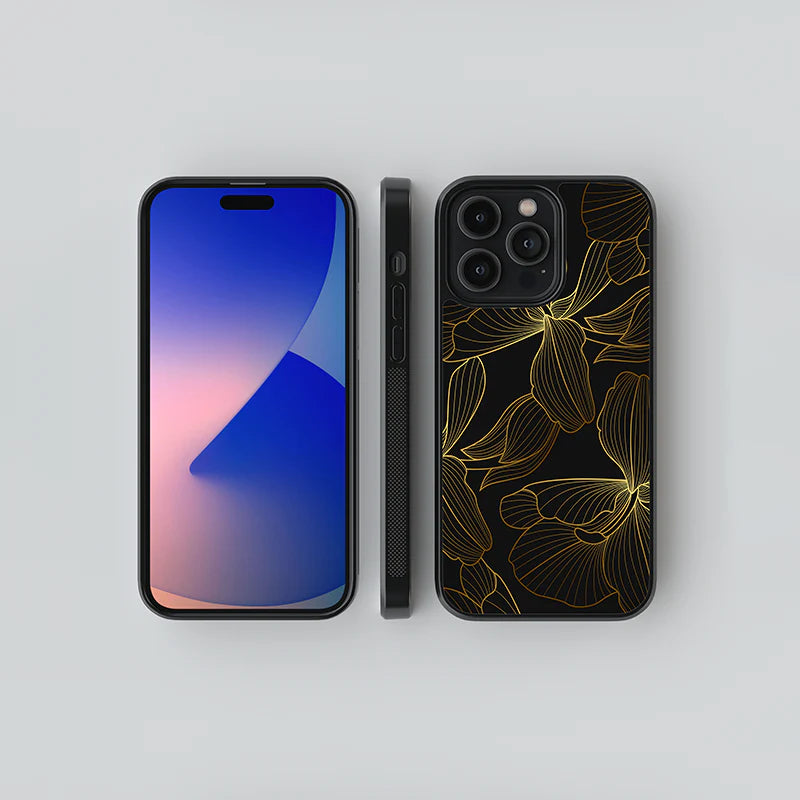 Luxury Black & Gold Line Art Floral iPhone Case – Slim Shockproof Designer Cover