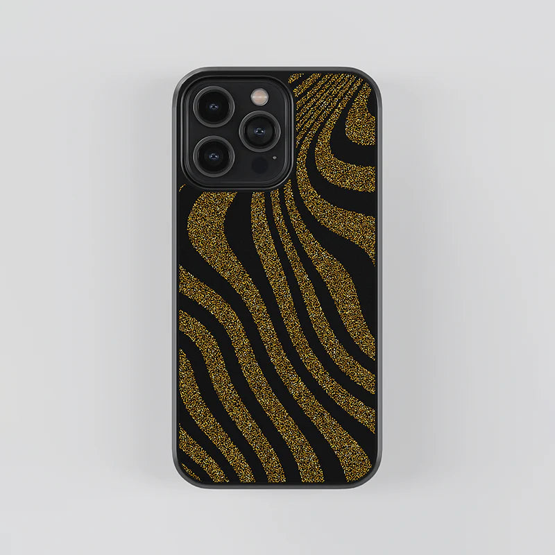 Luxury Black & Gold Glitter Wave iPhone Case – Slim Shockproof Designer Cover