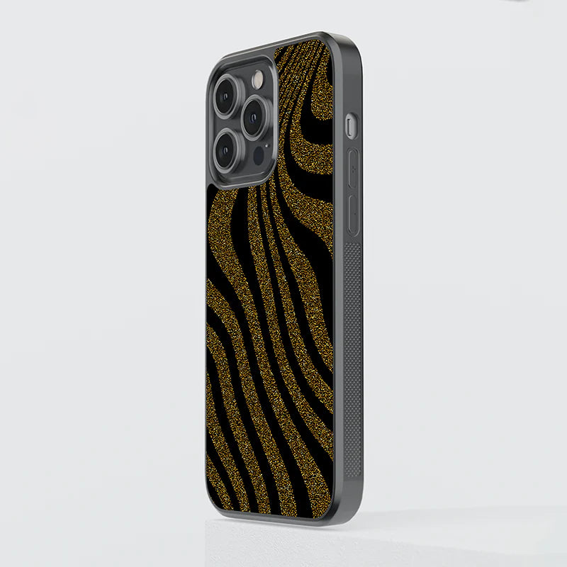 Luxury Black & Gold Glitter Wave iPhone Case – Slim Shockproof Designer Cover