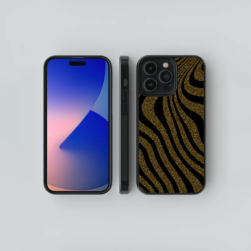 Luxury Black & Gold Glitter Wave iPhone Case – Slim Shockproof Designer Cover