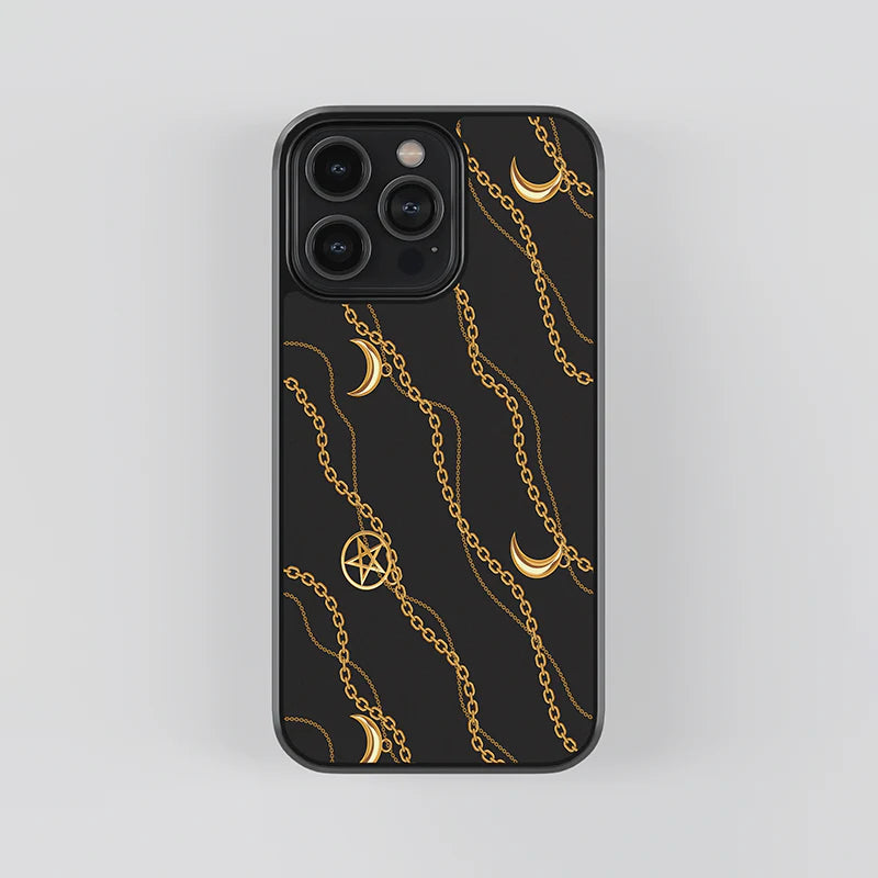 Luxury Black & Gold Moon Chain iPhone Case – Slim Shockproof Designer Cover