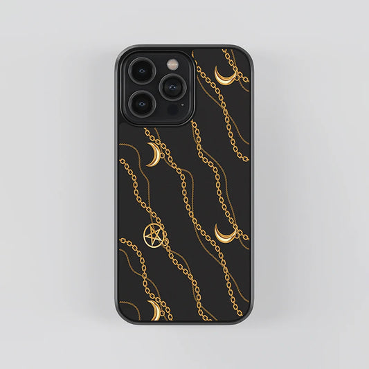 Luxury Black & Gold Moon Chain iPhone Case – Slim Shockproof Designer Cover