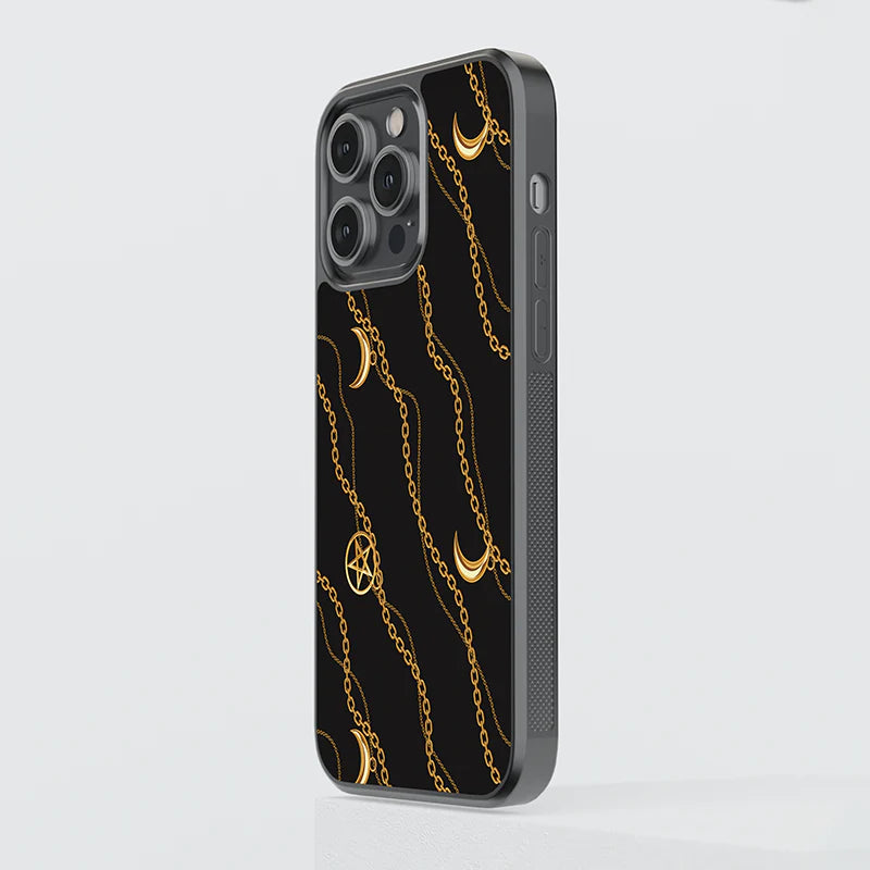 Luxury Black & Gold Moon Chain iPhone Case – Slim Shockproof Designer Cover